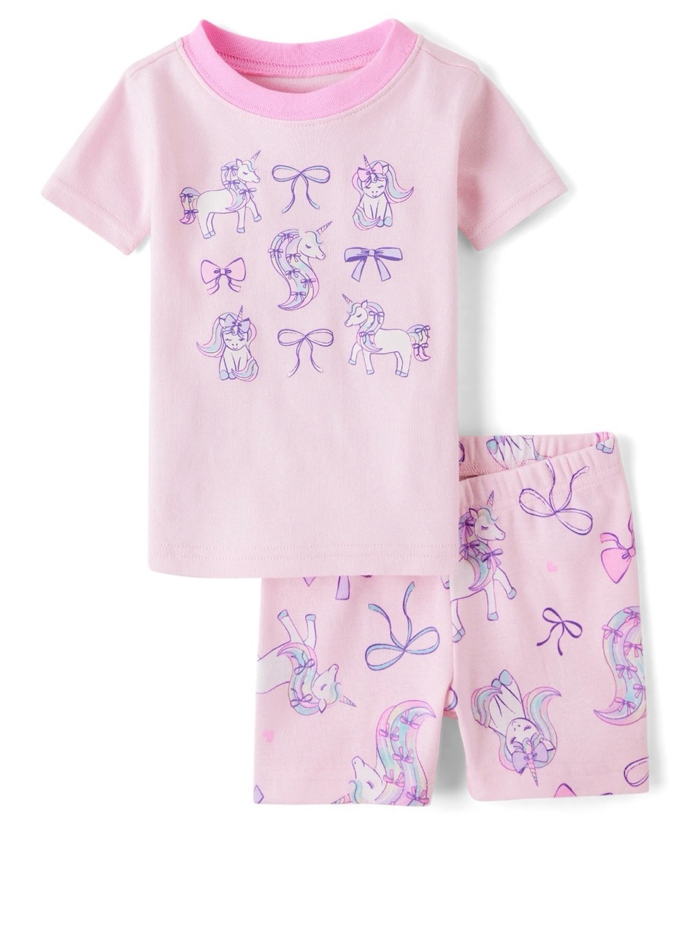 Toddler Girls Pink Unicorn Bow Snug Fit Pajamas